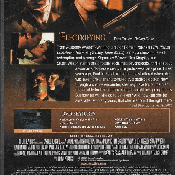 Death and the Maiden DVD Sigourney Weaver Ben Kingsley Roman Polanski Thriller - Picture 2 of 2